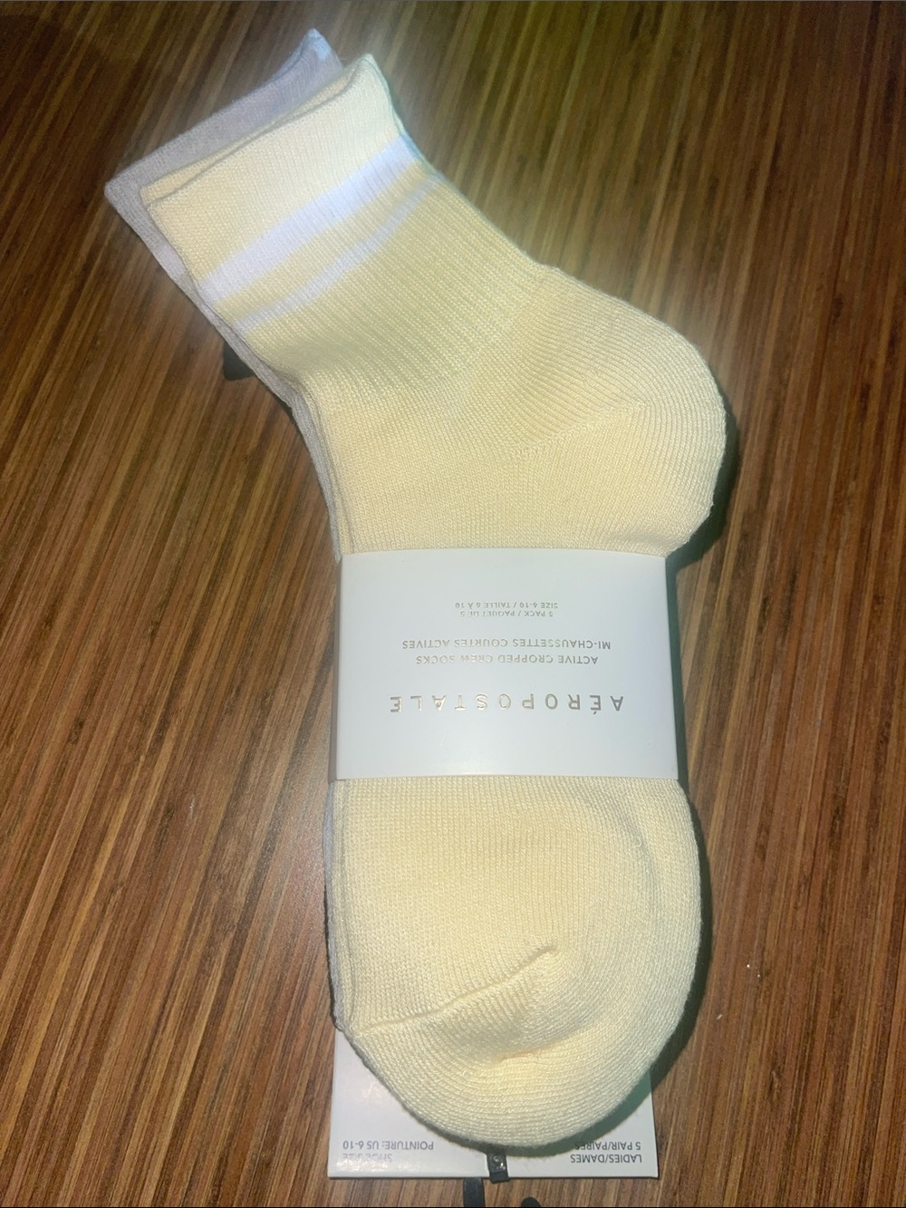 Aeropostale women’s Pale Yellow Crew Socks with White Stripes
